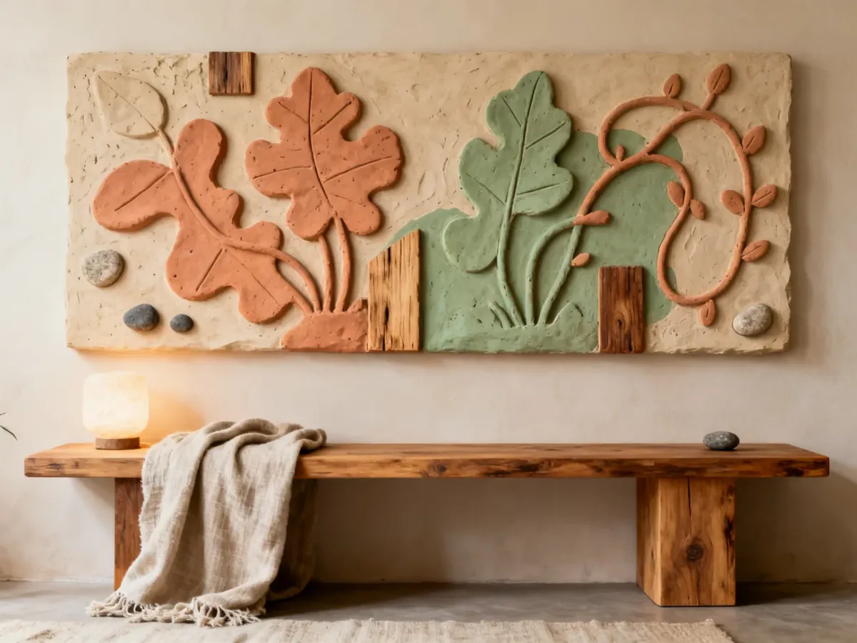 Naturalny relief gliniany w rustykalnym wnętrzu