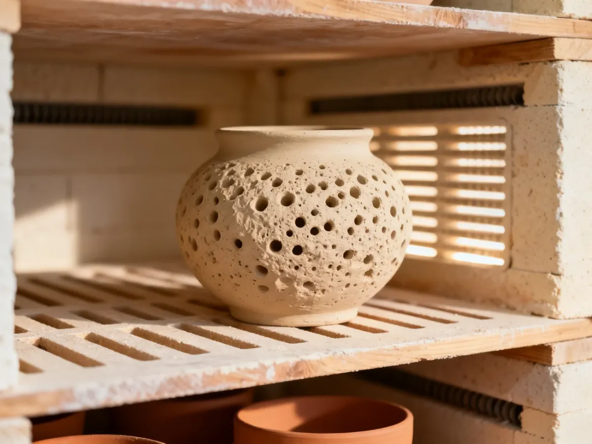 Porowaty wyrób z gliny suszący się w przewiewnej pracowni ceramicznej