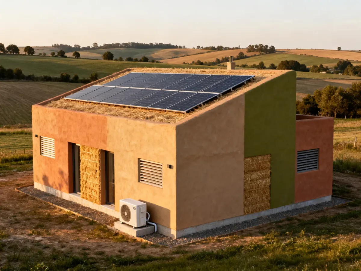 Energooszczędny dom z gliny i słomy z instalacjami grzewczymi