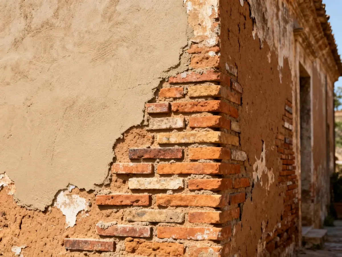 Stabilizowany mur z gliny i płytki z cegły rozbiórkowej