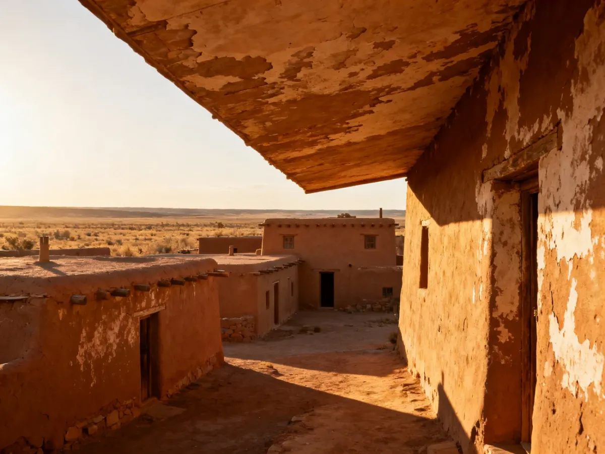 Zabytkowa zabudowa z cegły adobe w suchym klimacie