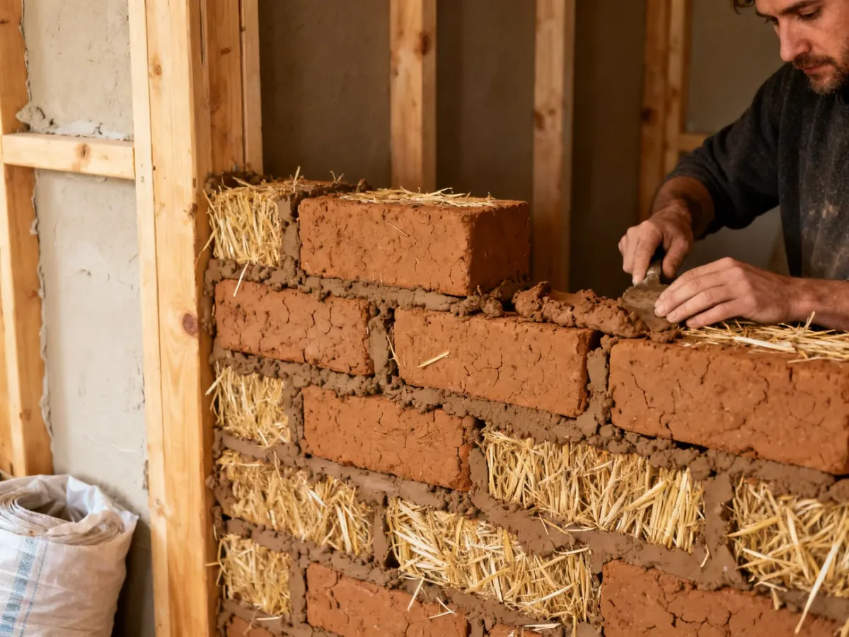 Murowanie bloczków gliniano-słomianych na zaprawę glinianą